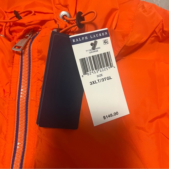 Polo Ralph Lauren Mens Orange Lightweight Hooded Windbreaker Jacket- 3XLT- NWT - Picture 6 of 12